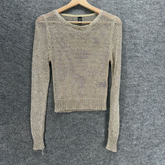 Windsor Knit Top Women L Large Gray Sheer Long Sleeve Round Neck Metallic Casual - Picture 1 of 7